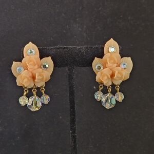 Elegant Gold and Cream Floral Earrings